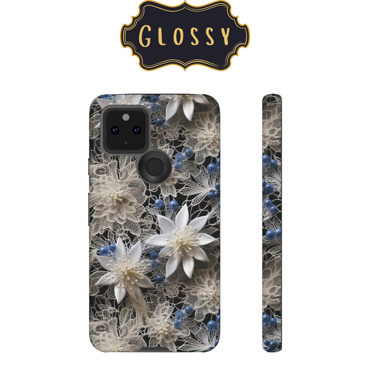 Vintage Lace and Clematis Impact-Resistant Cases for Samsung Galaxy S22, Samsung Galaxy S22 Plus, and Samsung Galaxy S22 Ultra. Supports Wireless Charging.