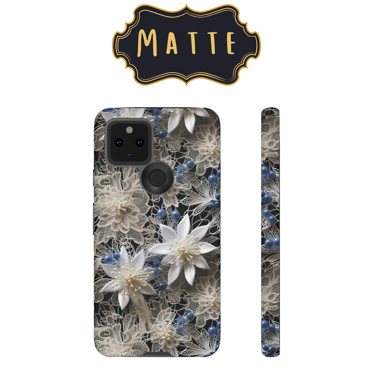 Vintage Lace and Clematis Impact-Resistant Cases for Samsung Galaxy S22, Samsung Galaxy S22 Plus, and Samsung Galaxy S22 Ultra. Supports Wireless Charging.