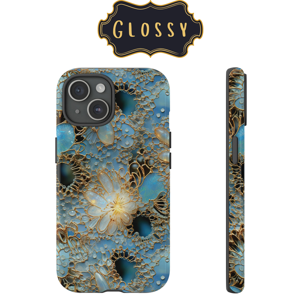 Gemstones and Gold Lace Impact-Resistant Cases for Samsung Galaxy S22, Samsung Galaxy S22 Plus, and Samsung Galaxy S22 Ultra. Supports Wireless Charging.