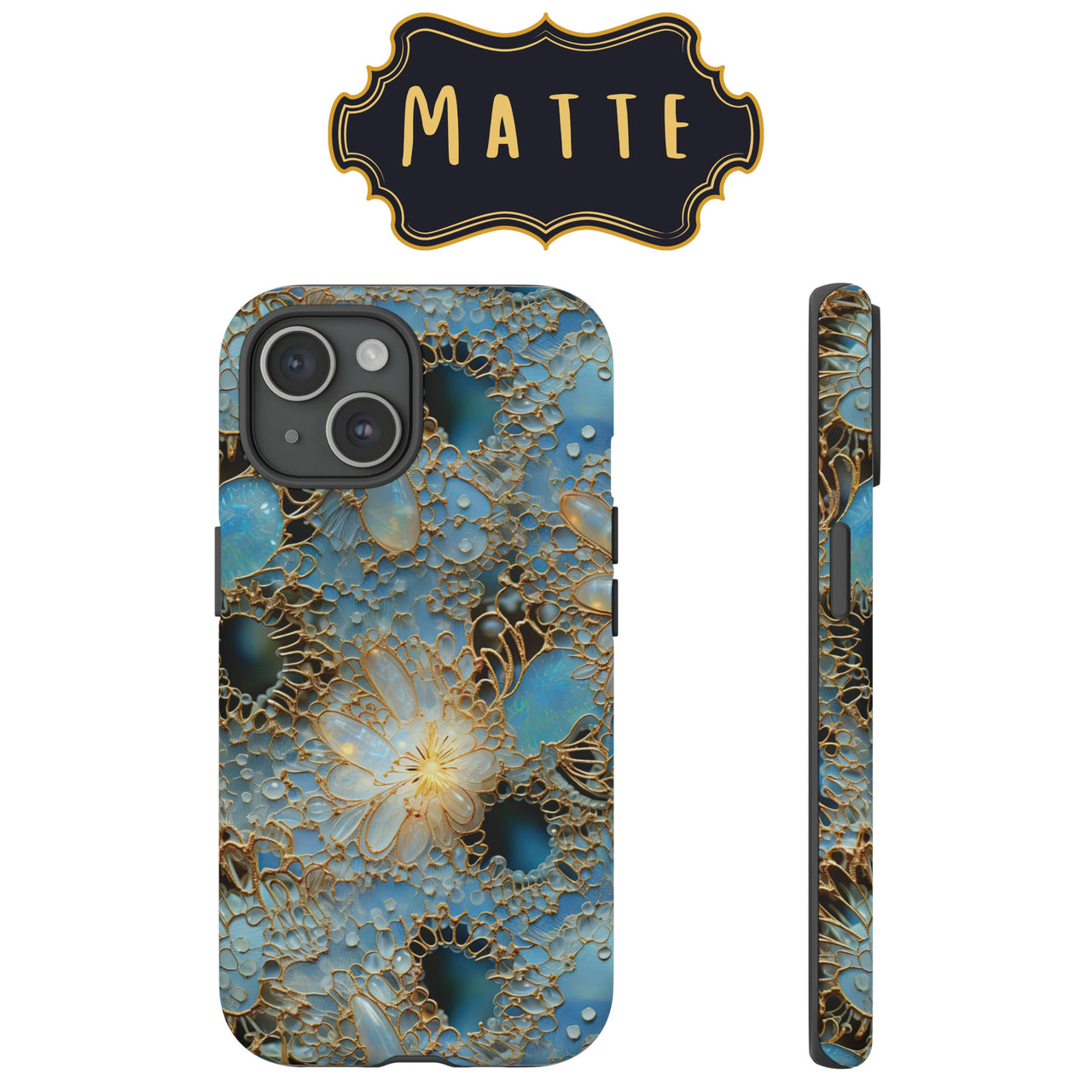 Gemstones and Gold Lace Impact-Resistant Cases for Samsung Galaxy S22, Samsung Galaxy S22 Plus, and Samsung Galaxy S22 Ultra. Supports Wireless Charging.