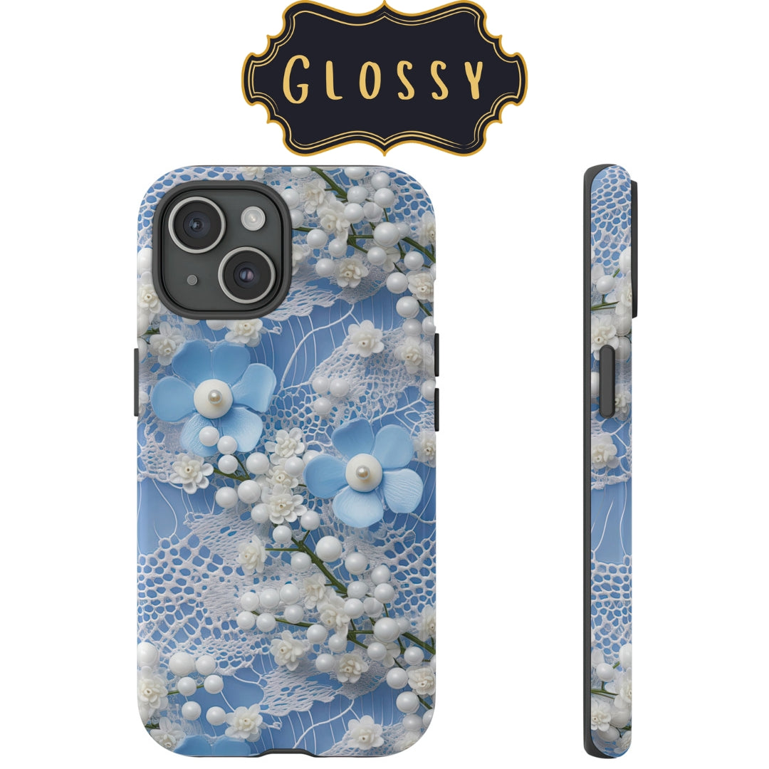 Pearls and Lace on Baby Blue - Tough Case for Google Pixel 7