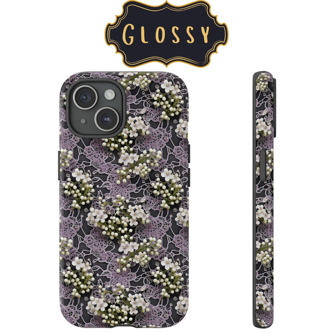 White Flowers on a Purple Bed - Tough Case for Samsung Galaxy S23, Samsung Galaxy S23 Plus, and Samsung Galaxy S23 Ultra