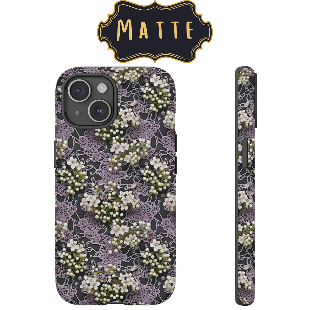 White Flowers on a Purple Bed - Impact-Resistant Case for Samsung Galaxy S22, Samsung Galaxy S22 Plus, and Samsung Galaxy S22 Ultra. Supports Wireless Charging.