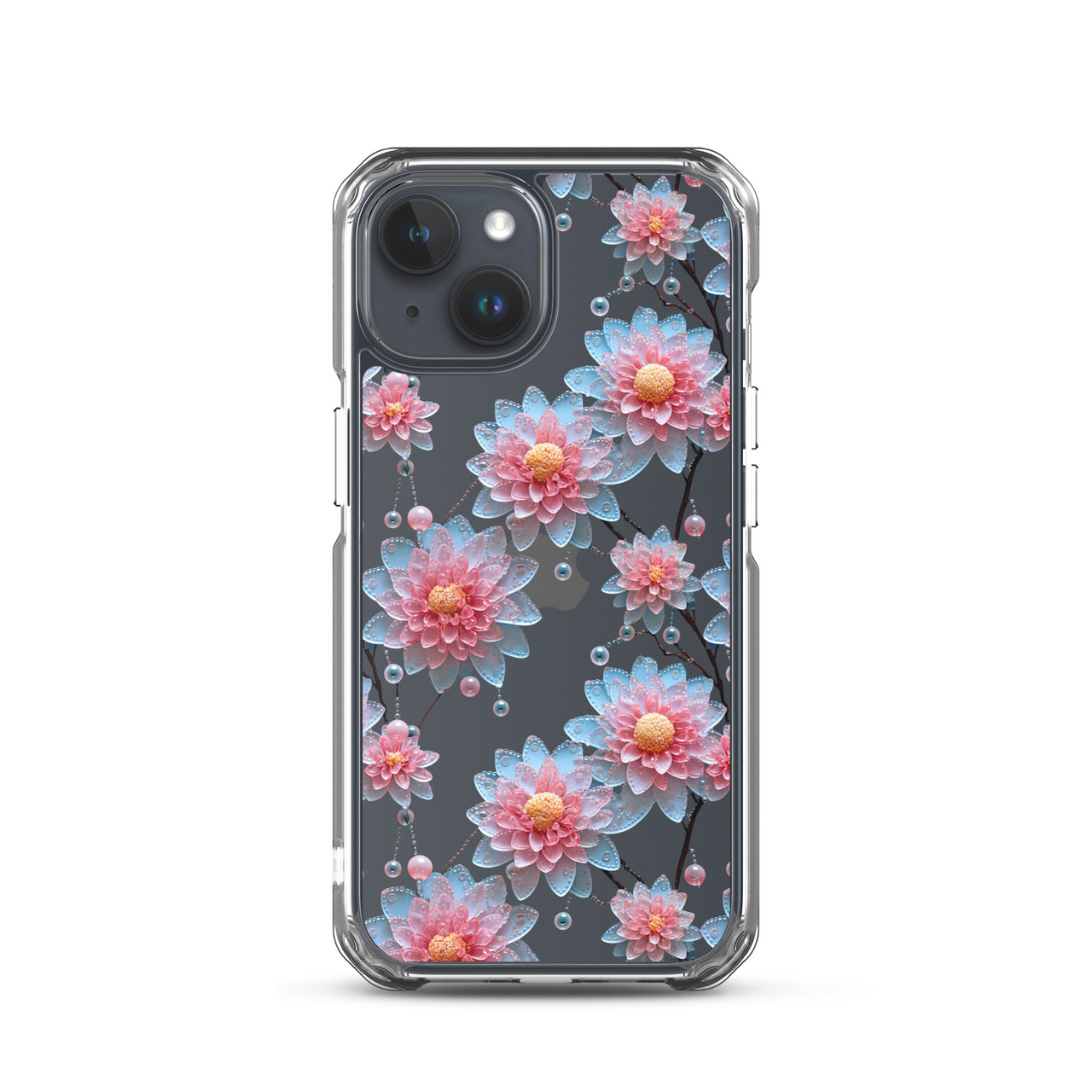 *Clear Case* Pink and Blue Glass Flowers - iPhone 15, iPhone 15 Pro, iPhone 15 Plus, & iPhone 15 Pro Max