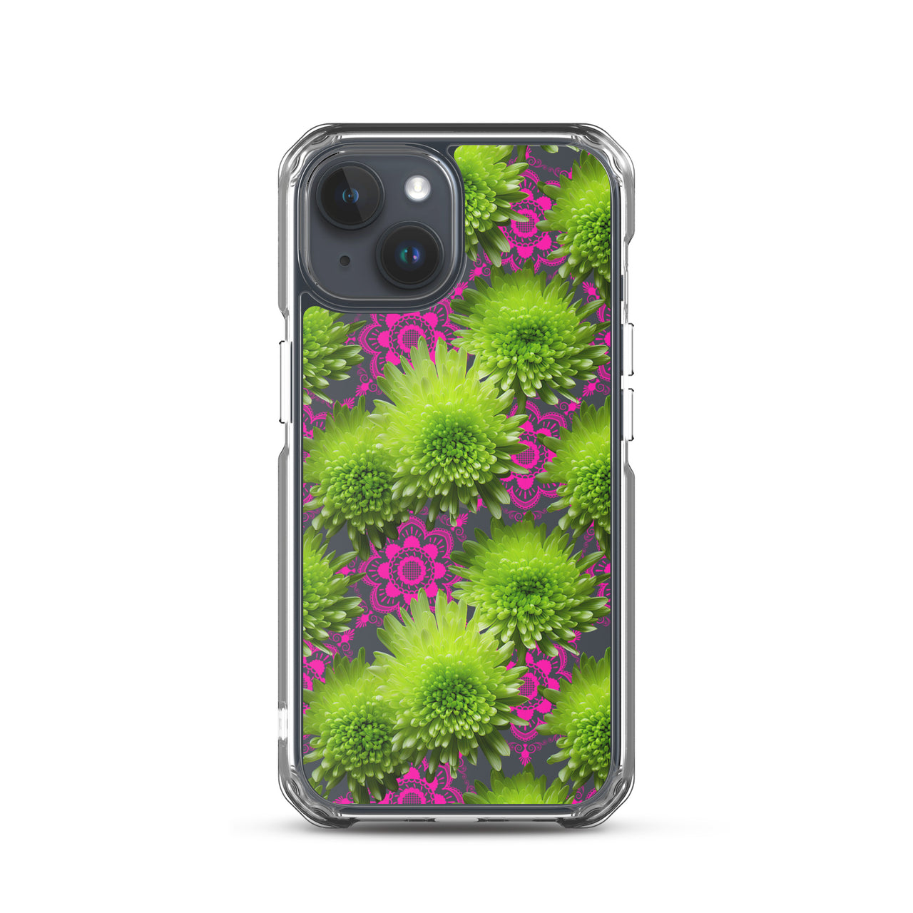 *Clear Case* Green Mums and Lace - iPhone 15, iPhone 15 Pro, iPhone 15 Plus, & iPhone 15 Pro Max