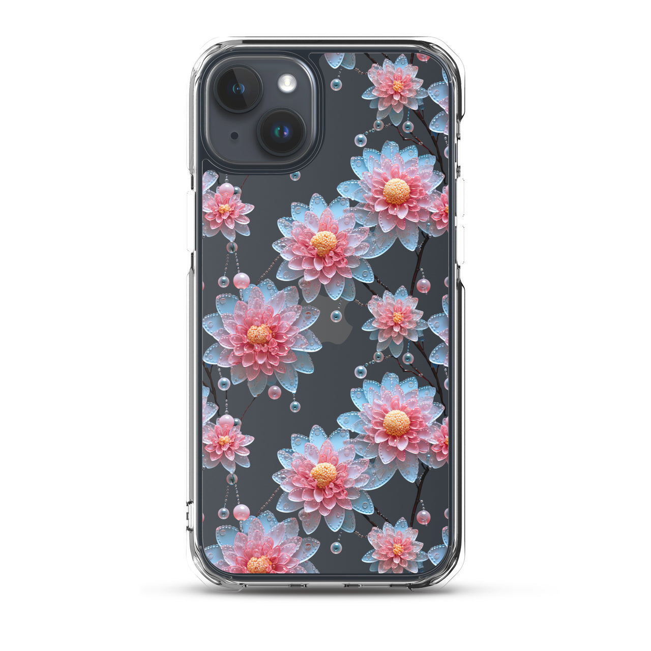 *Clear Case* Pink and Blue Glass Flowers - iPhone 15, iPhone 15 Pro, iPhone 15 Plus, & iPhone 15 Pro Max