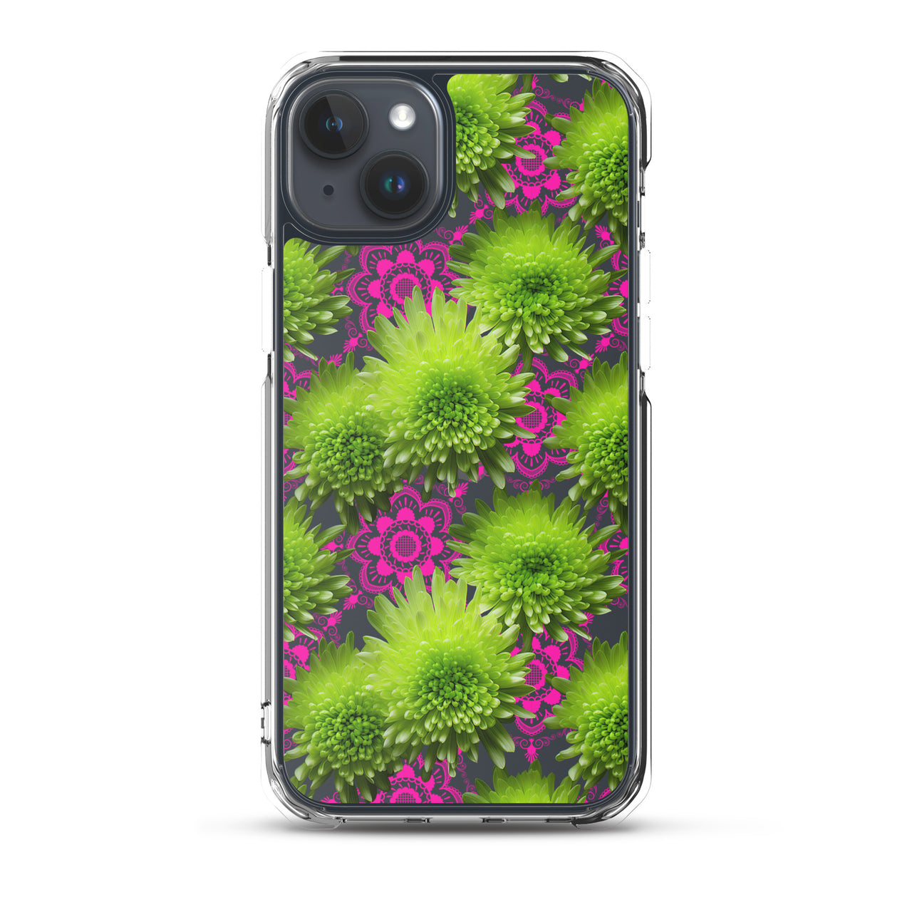 *Clear Case* Green Mums and Lace - iPhone 15, iPhone 15 Pro, iPhone 15 Plus, & iPhone 15 Pro Max