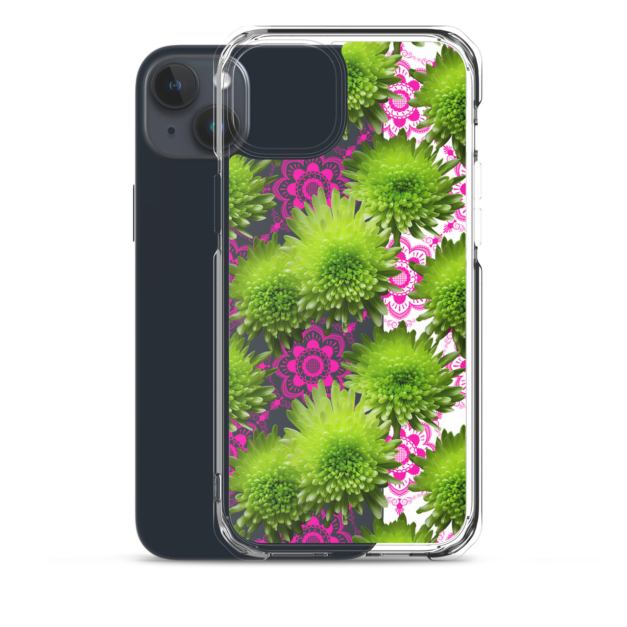 *Clear Case* Green Mums and Lace - iPhone 15, iPhone 15 Pro, iPhone 15 Plus, & iPhone 15 Pro Max