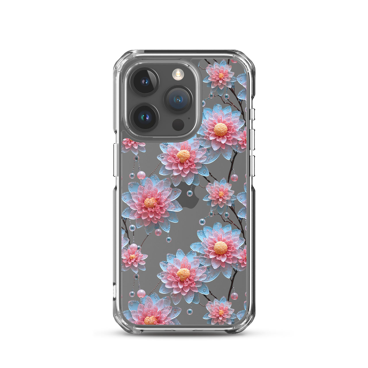 *Clear Case* Pink and Blue Glass Flowers - iPhone 15, iPhone 15 Pro, iPhone 15 Plus, & iPhone 15 Pro Max