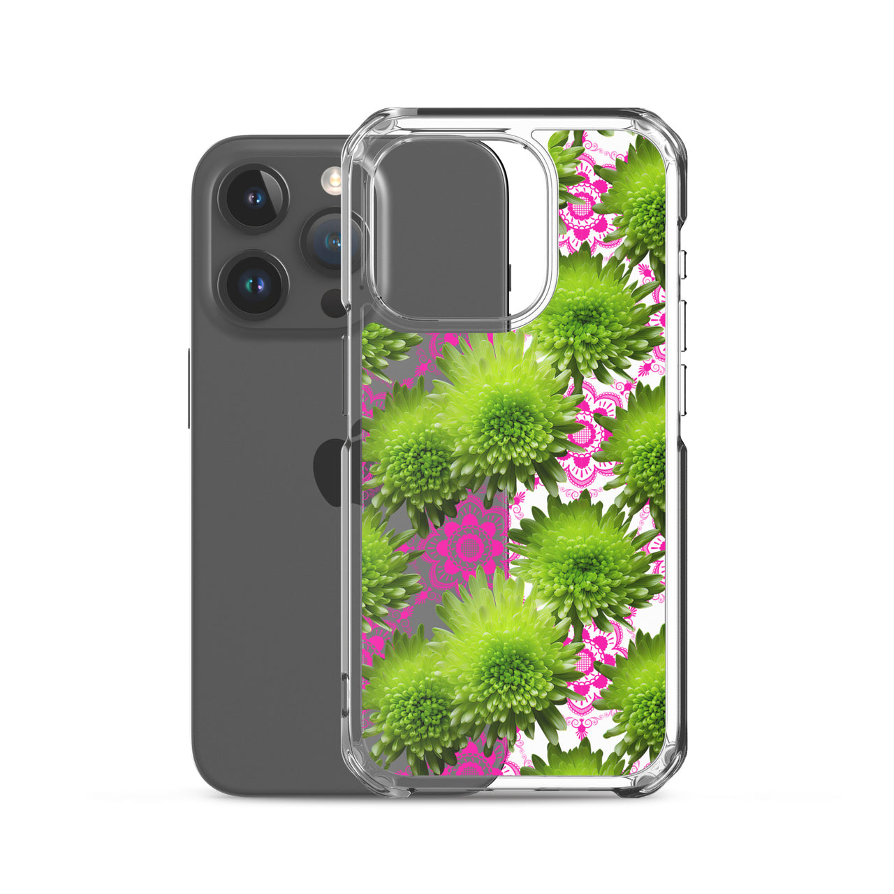 *Clear Case* Green Mums and Lace - iPhone 15, iPhone 15 Pro, iPhone 15 Plus, & iPhone 15 Pro Max