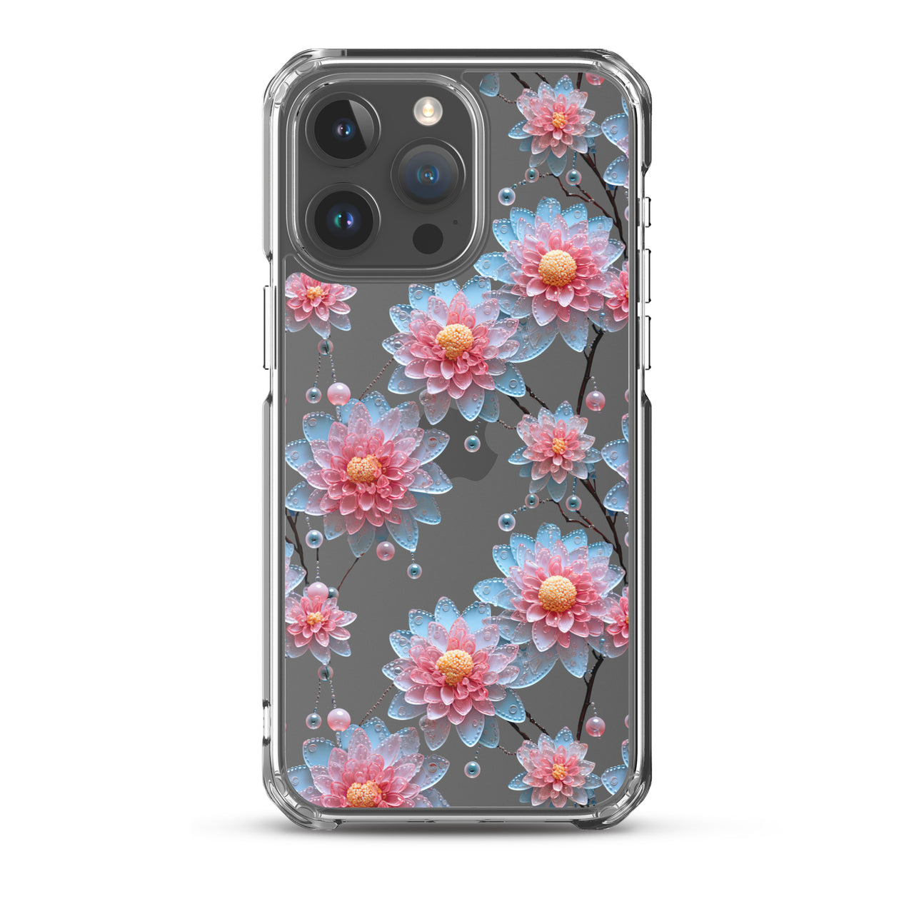 *Clear Case* Pink and Blue Glass Flowers - iPhone 15, iPhone 15 Pro, iPhone 15 Plus, & iPhone 15 Pro Max