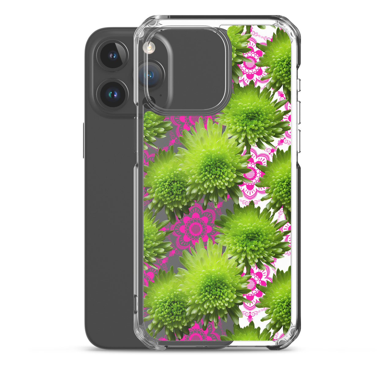 *Clear Case* Green Mums and Lace - iPhone 15, iPhone 15 Pro, iPhone 15 Plus, & iPhone 15 Pro Max