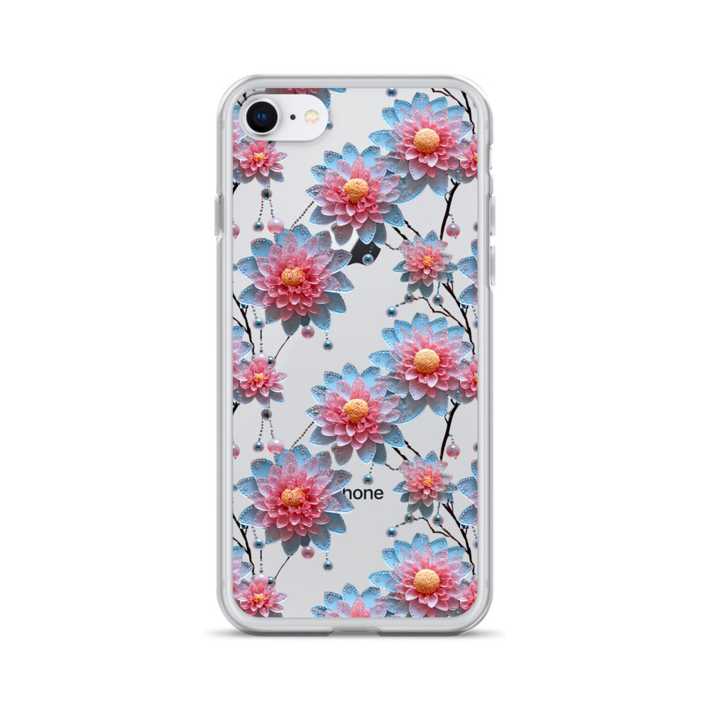 *Clear Case* Pink and Blue Glass Flowers - iPhone 8 & iPhone 7