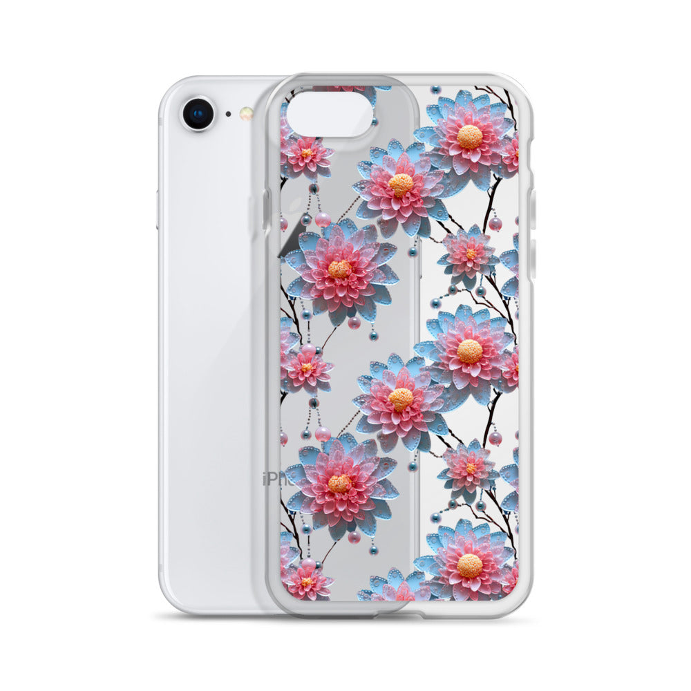 *Clear Case* Pink and Blue Glass Flowers - iPhone 8 & iPhone 7