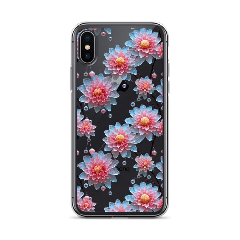 *Clear Case* Pink and Blue Glass Flowers - iPhone X, iPhone XS, & iPhone XR