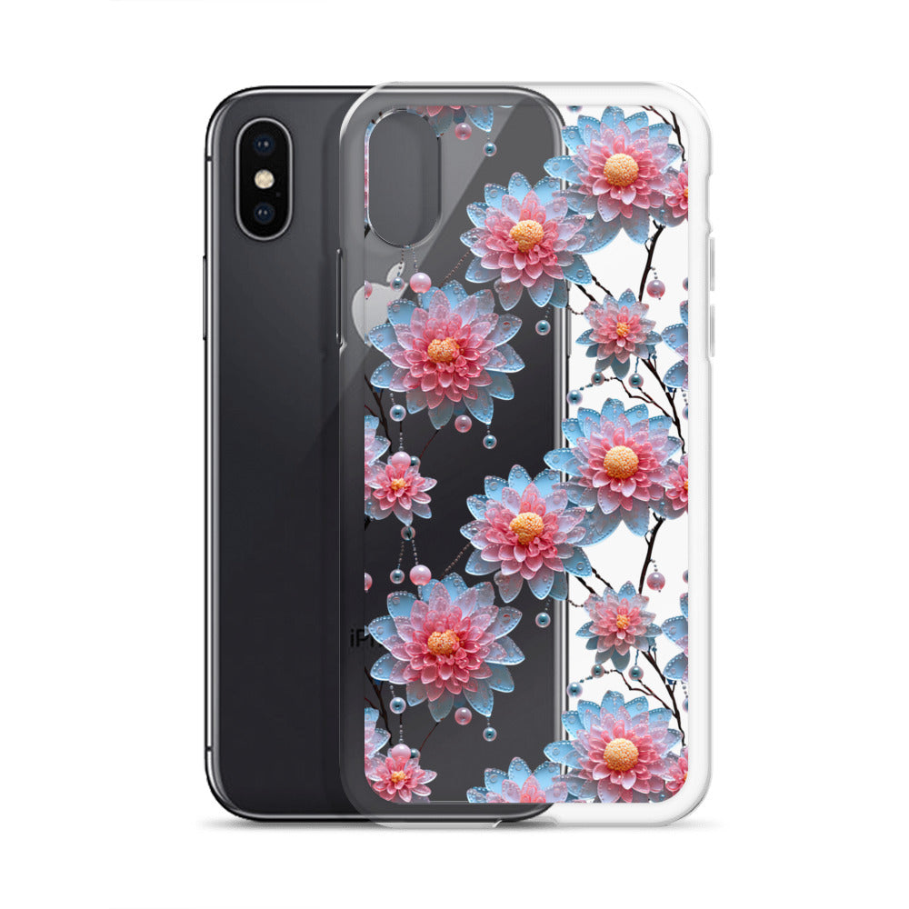 *Clear Case* Pink and Blue Glass Flowers - iPhone X, iPhone XS, & iPhone XR