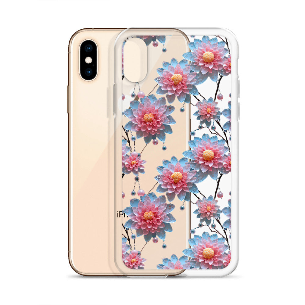 *Clear Case* Pink and Blue Glass Flowers - iPhone X, iPhone XS, & iPhone XR