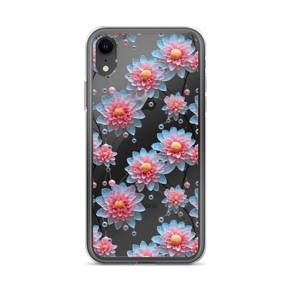 *Clear Case* Pink and Blue Glass Flowers - iPhone X, iPhone XS, & iPhone XR