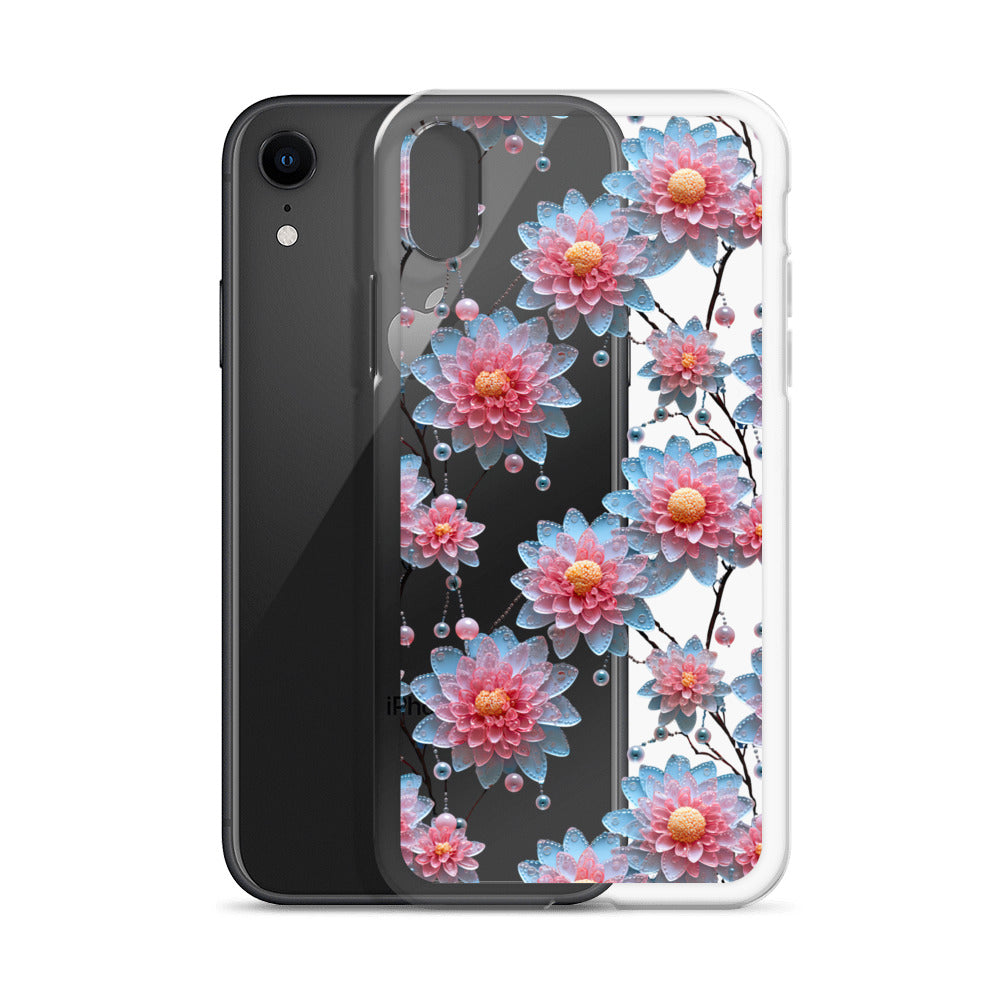 *Clear Case* Pink and Blue Glass Flowers - iPhone X, iPhone XS, & iPhone XR