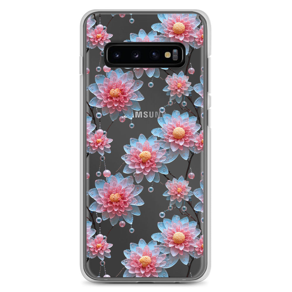 *Clear Case* Pink and Blue Glass Flowers - Samsung Galaxy S10, Samsung Galaxy S10e, & Samsung Galaxy S10+