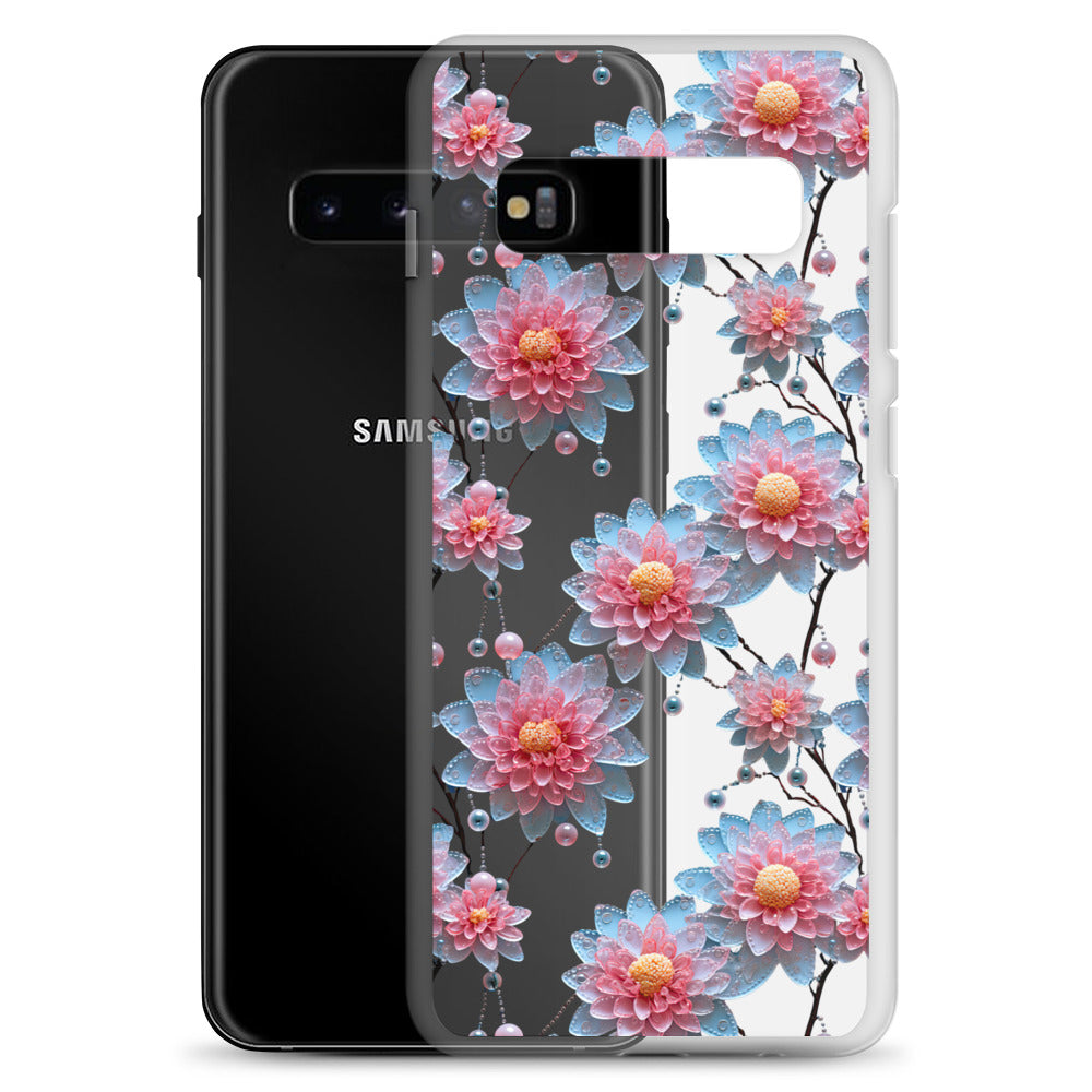 *Clear Case* Pink and Blue Glass Flowers - Samsung Galaxy S10, Samsung Galaxy S10e, & Samsung Galaxy S10+