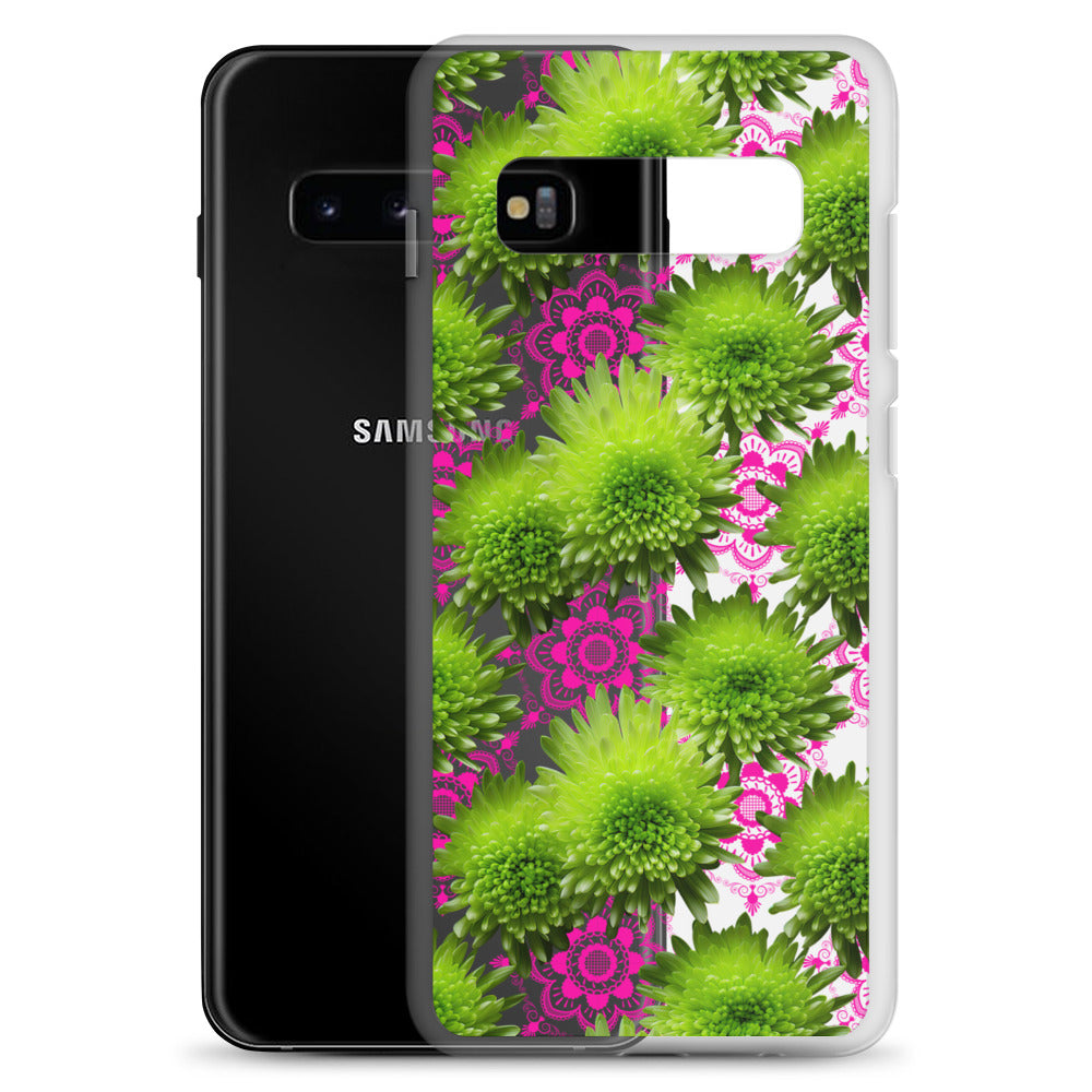 *Clear Case* Green Mums and Lace - Samsung Galaxy S10, Samsung Galaxy S10e, & Samsung Galaxy S10+