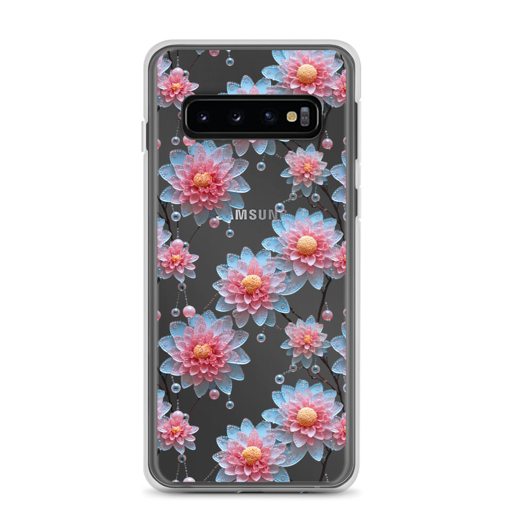 *Clear Case* Pink and Blue Glass Flowers - Samsung Galaxy S10, Samsung Galaxy S10e, & Samsung Galaxy S10+