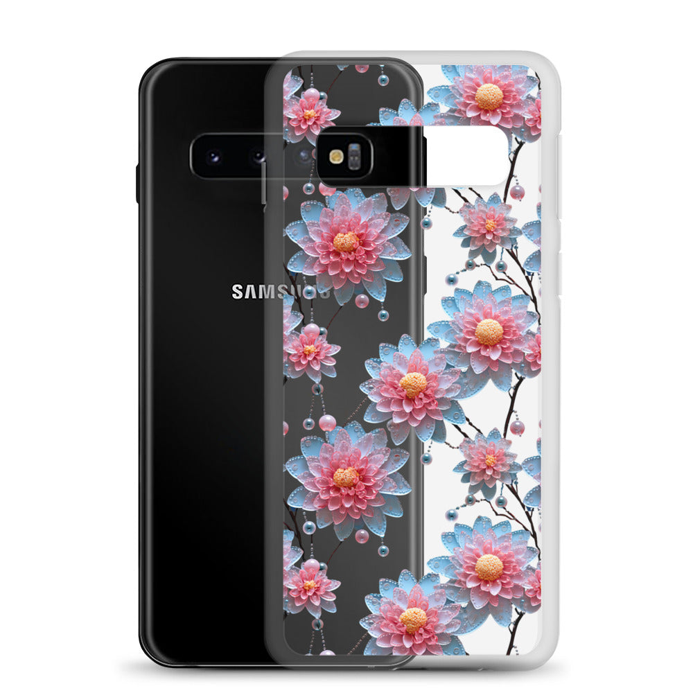 *Clear Case* Pink and Blue Glass Flowers - Samsung Galaxy S10, Samsung Galaxy S10e, & Samsung Galaxy S10+