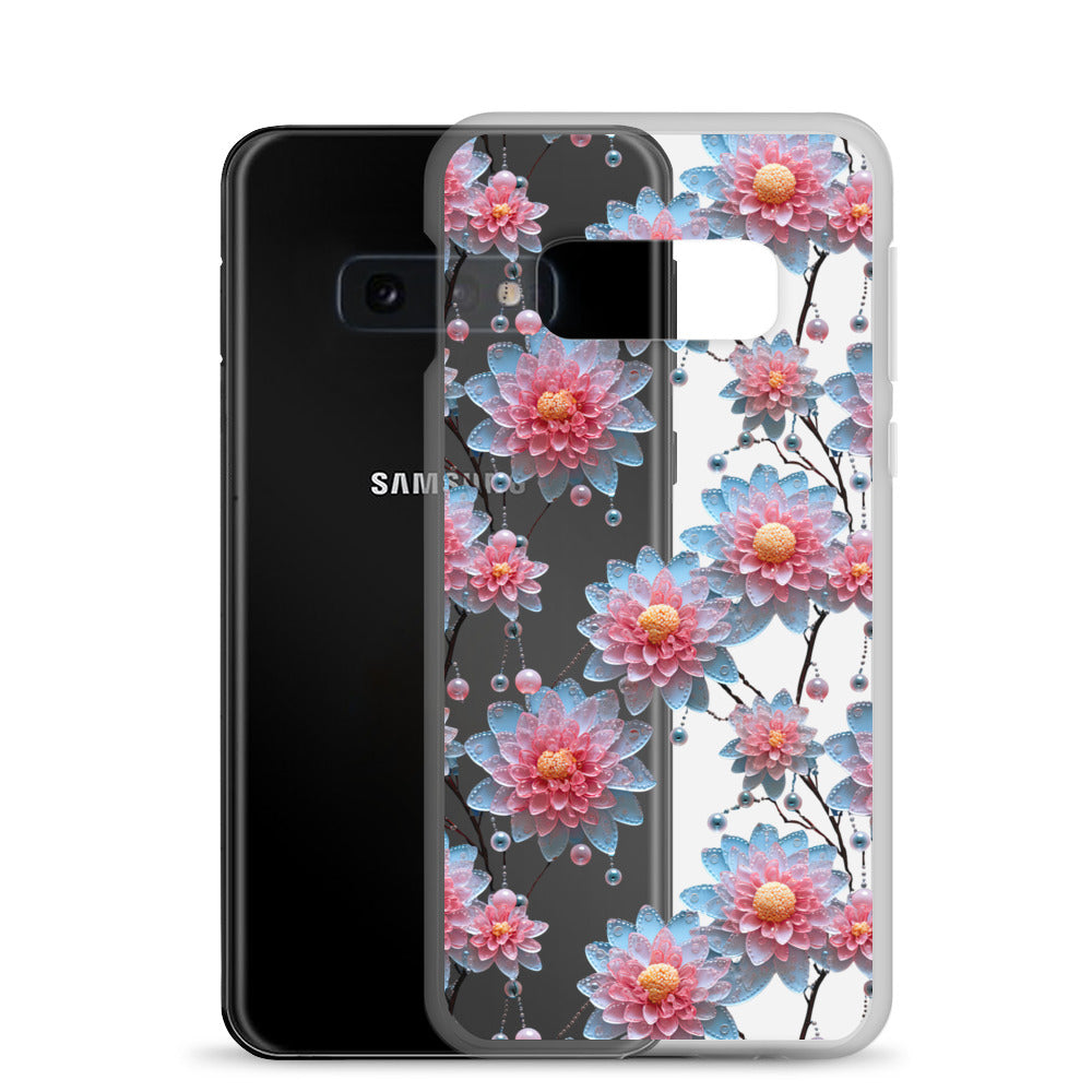 *Clear Case* Pink and Blue Glass Flowers - Samsung Galaxy S10, Samsung Galaxy S10e, & Samsung Galaxy S10+