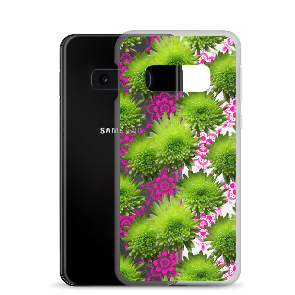 *Clear Case* Green Mums and Lace - Samsung Galaxy S10, Samsung Galaxy S10e, & Samsung Galaxy S10+