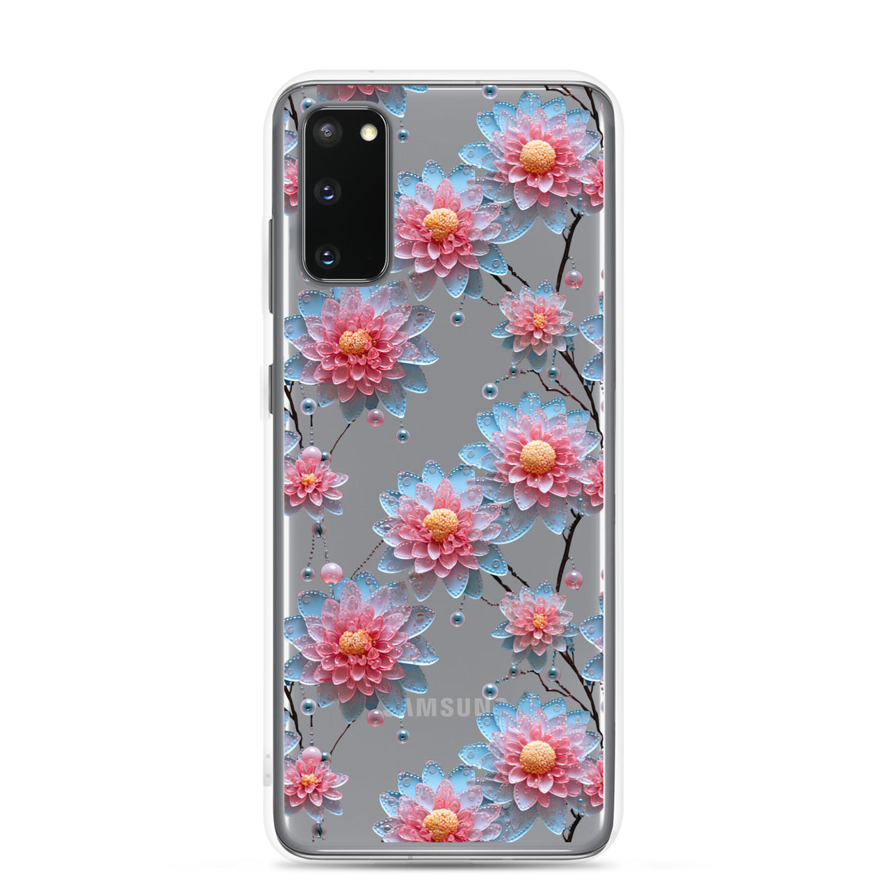 *Clear Case* Pink and Blue Glass Flowers - Samsung Galaxy S20, Samsung Galaxy S20 FE, Samsung Galaxy S20 Ultra, & Samsung Galaxy S20 Plus