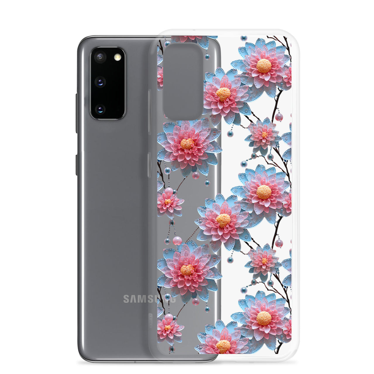 *Clear Case* Pink and Blue Glass Flowers - Samsung Galaxy S20, Samsung Galaxy S20 FE, Samsung Galaxy S20 Ultra, & Samsung Galaxy S20 Plus