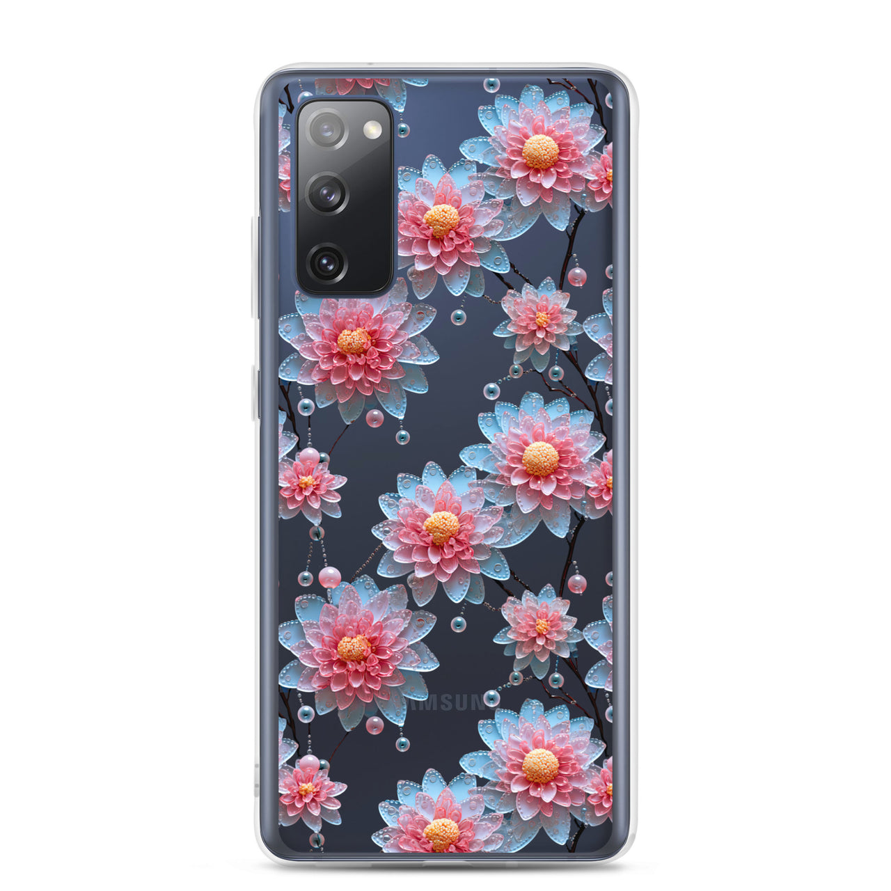 *Clear Case* Pink and Blue Glass Flowers - Samsung Galaxy S20, Samsung Galaxy S20 FE, Samsung Galaxy S20 Ultra, & Samsung Galaxy S20 Plus