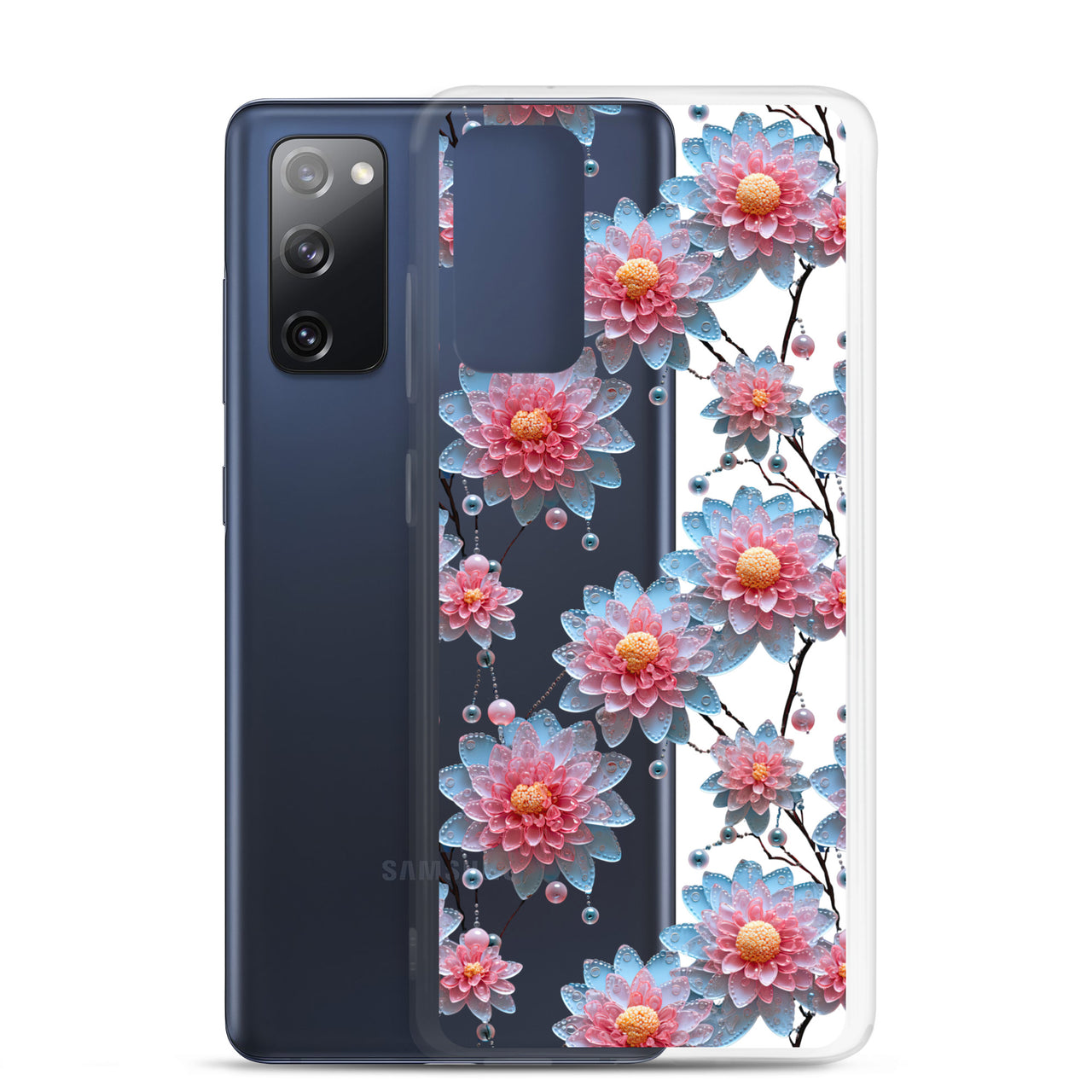 *Clear Case* Pink and Blue Glass Flowers - Samsung Galaxy S20, Samsung Galaxy S20 FE, Samsung Galaxy S20 Ultra, & Samsung Galaxy S20 Plus