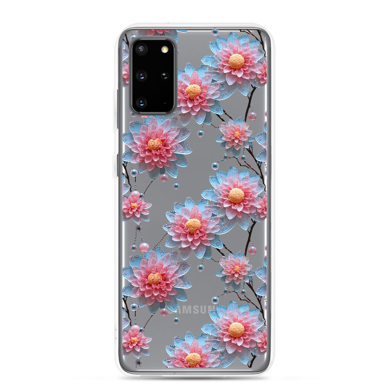 *Clear Case* Pink and Blue Glass Flowers - Samsung Galaxy S20, Samsung Galaxy S20 FE, Samsung Galaxy S20 Ultra, & Samsung Galaxy S20 Plus