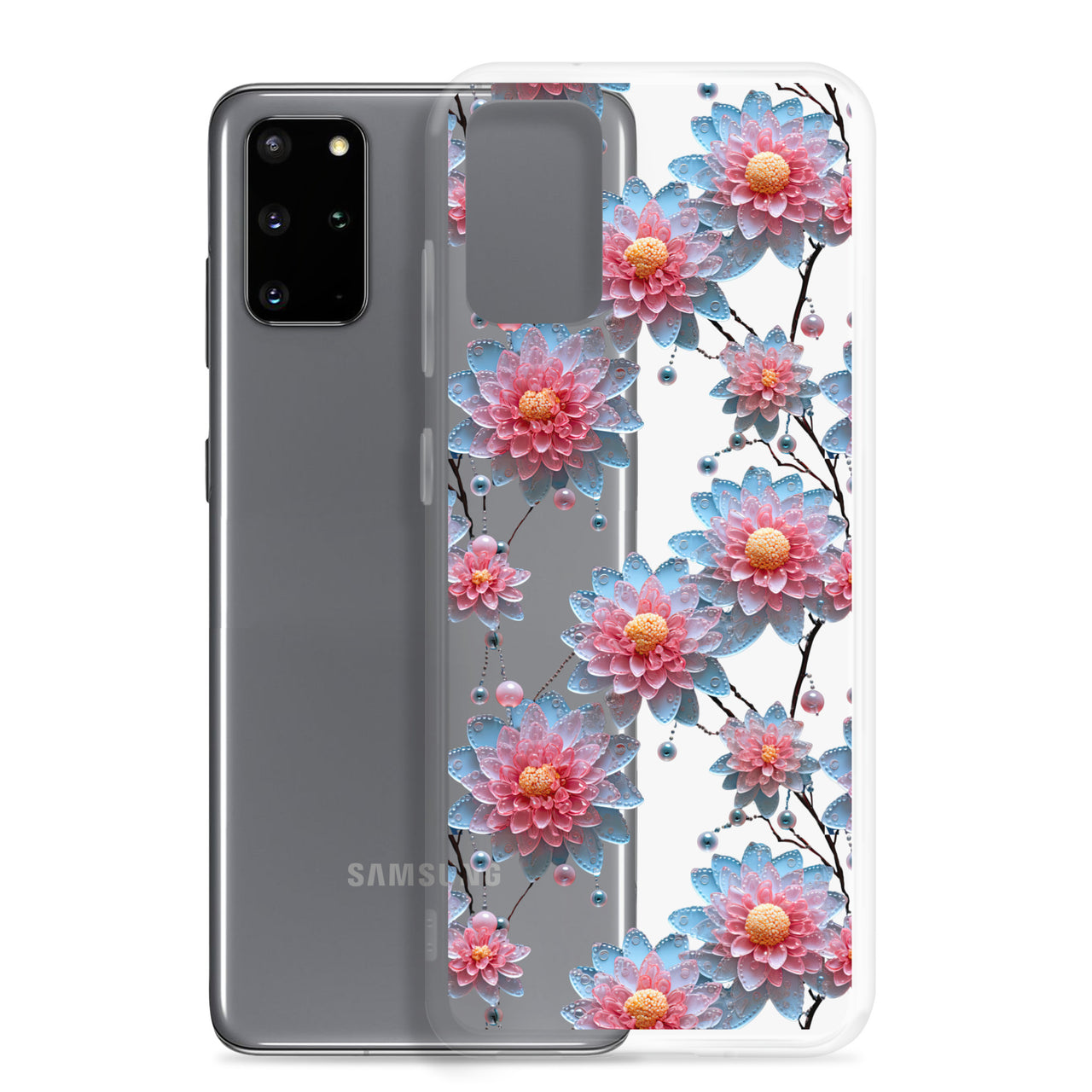 *Clear Case* Pink and Blue Glass Flowers - Samsung Galaxy S20, Samsung Galaxy S20 FE, Samsung Galaxy S20 Ultra, & Samsung Galaxy S20 Plus