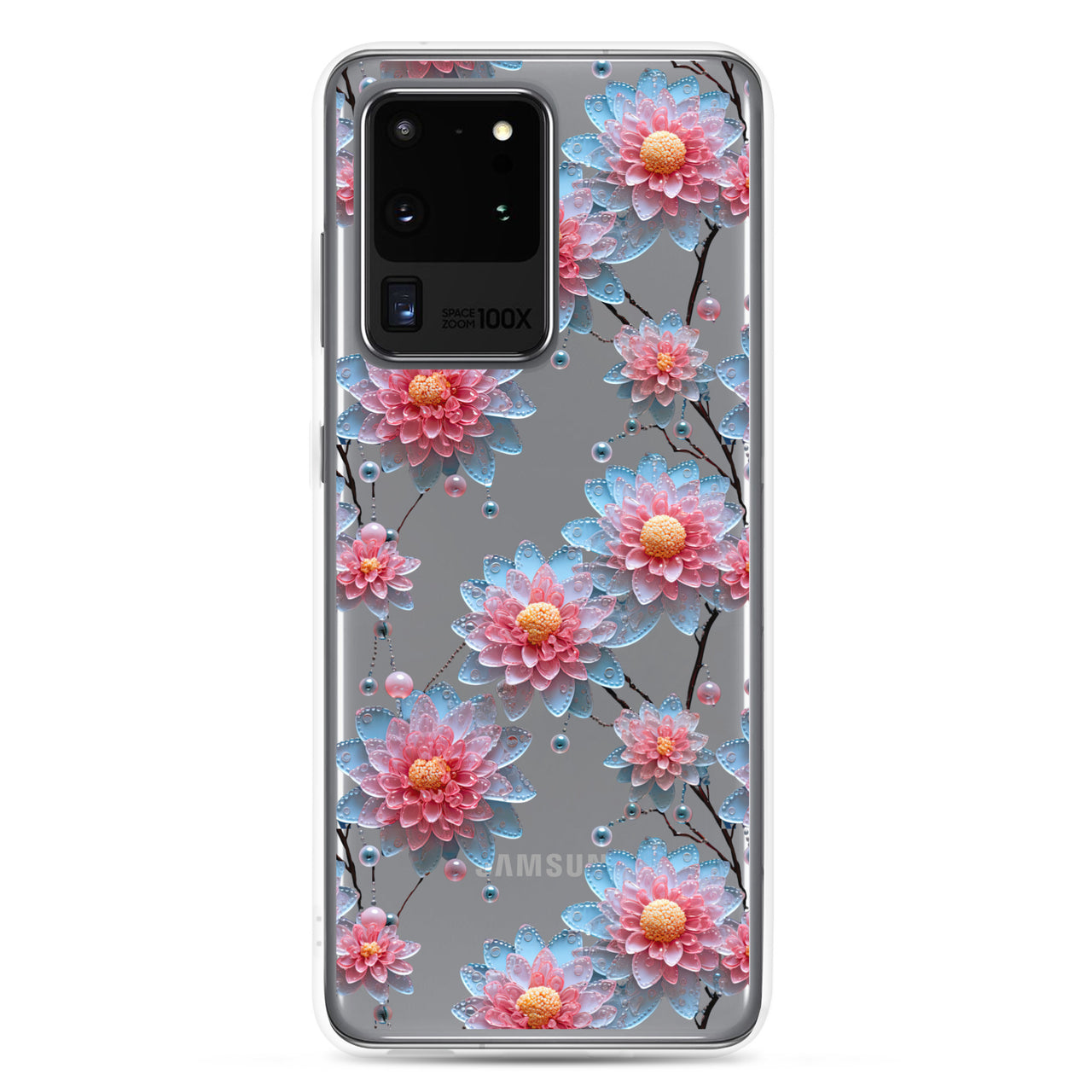 *Clear Case* Pink and Blue Glass Flowers - Samsung Galaxy S20, Samsung Galaxy S20 FE, Samsung Galaxy S20 Ultra, & Samsung Galaxy S20 Plus