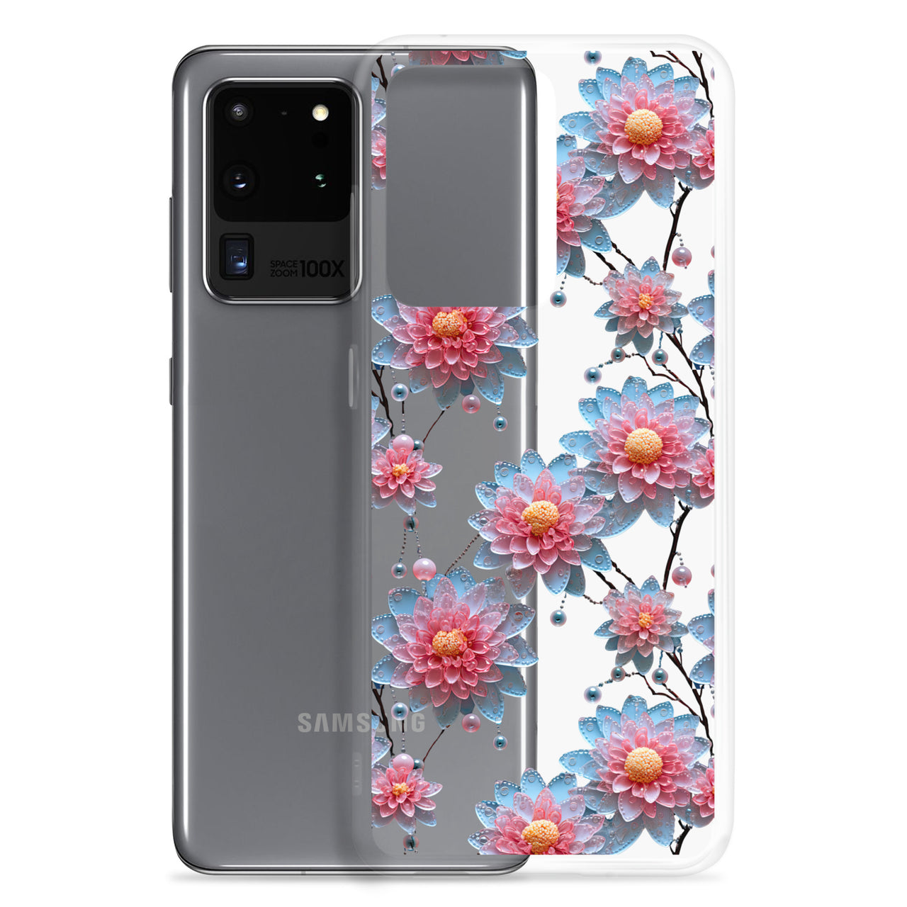 *Clear Case* Pink and Blue Glass Flowers - Samsung Galaxy S20, Samsung Galaxy S20 FE, Samsung Galaxy S20 Ultra, & Samsung Galaxy S20 Plus