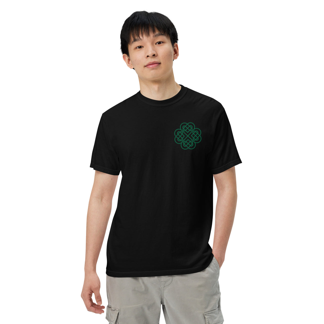 Embroidered Shamrock Unisex Garment-dyed Heavyweight T-shirt