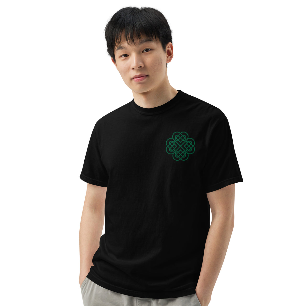 Embroidered Shamrock Unisex Garment-dyed Heavyweight T-shirt