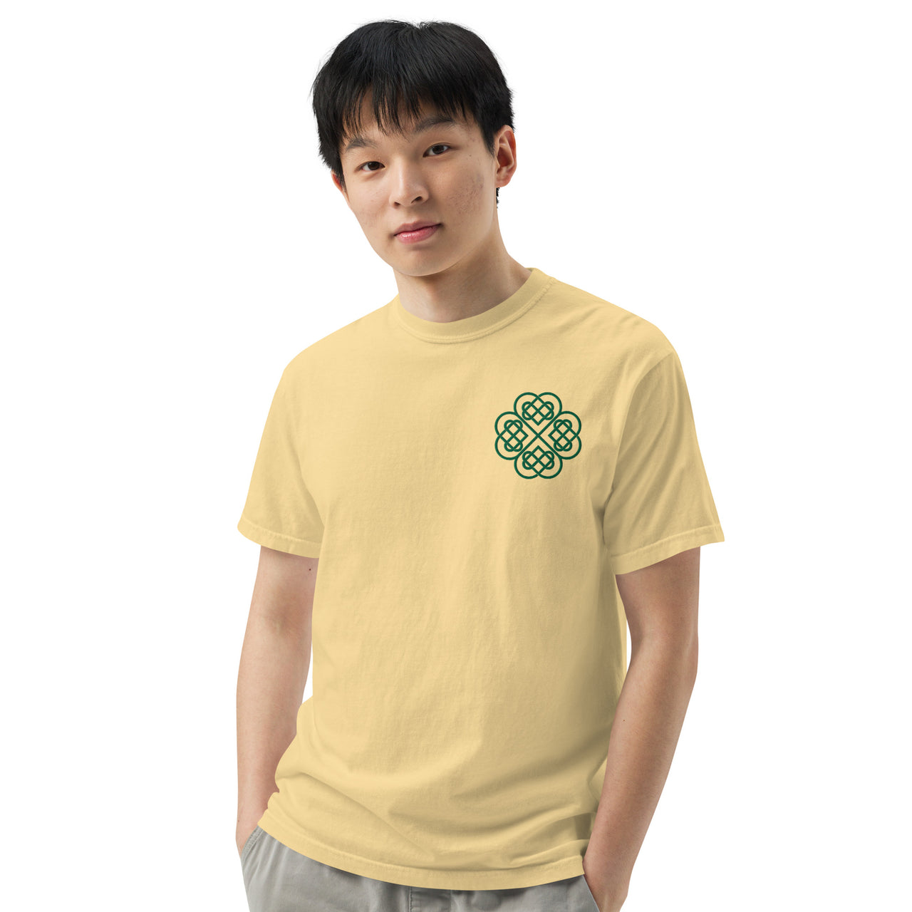 Embroidered Shamrock Unisex Garment-dyed Heavyweight T-shirt