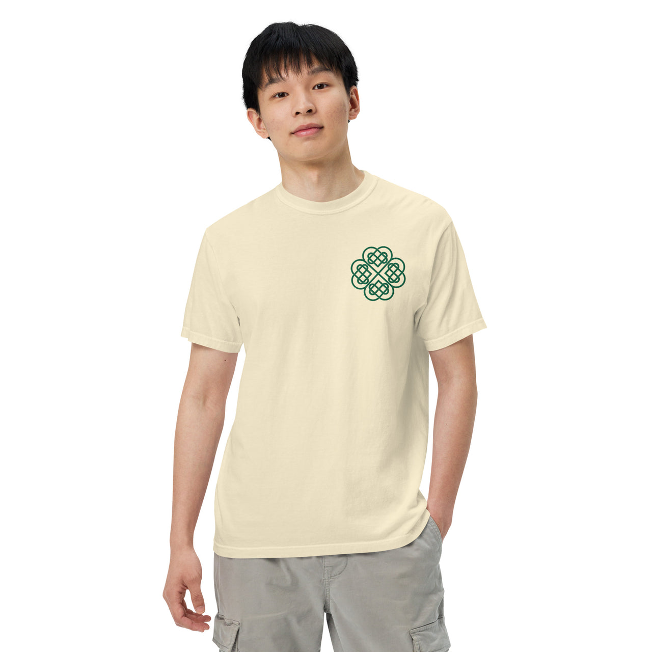 Embroidered Shamrock Unisex Garment-dyed Heavyweight T-shirt