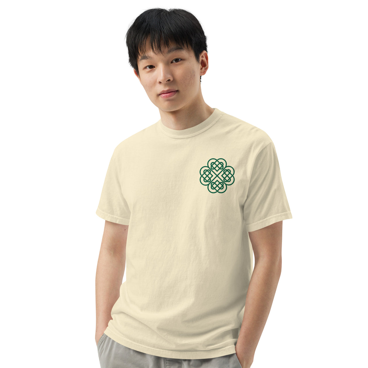 Embroidered Shamrock Unisex Garment-dyed Heavyweight T-shirt