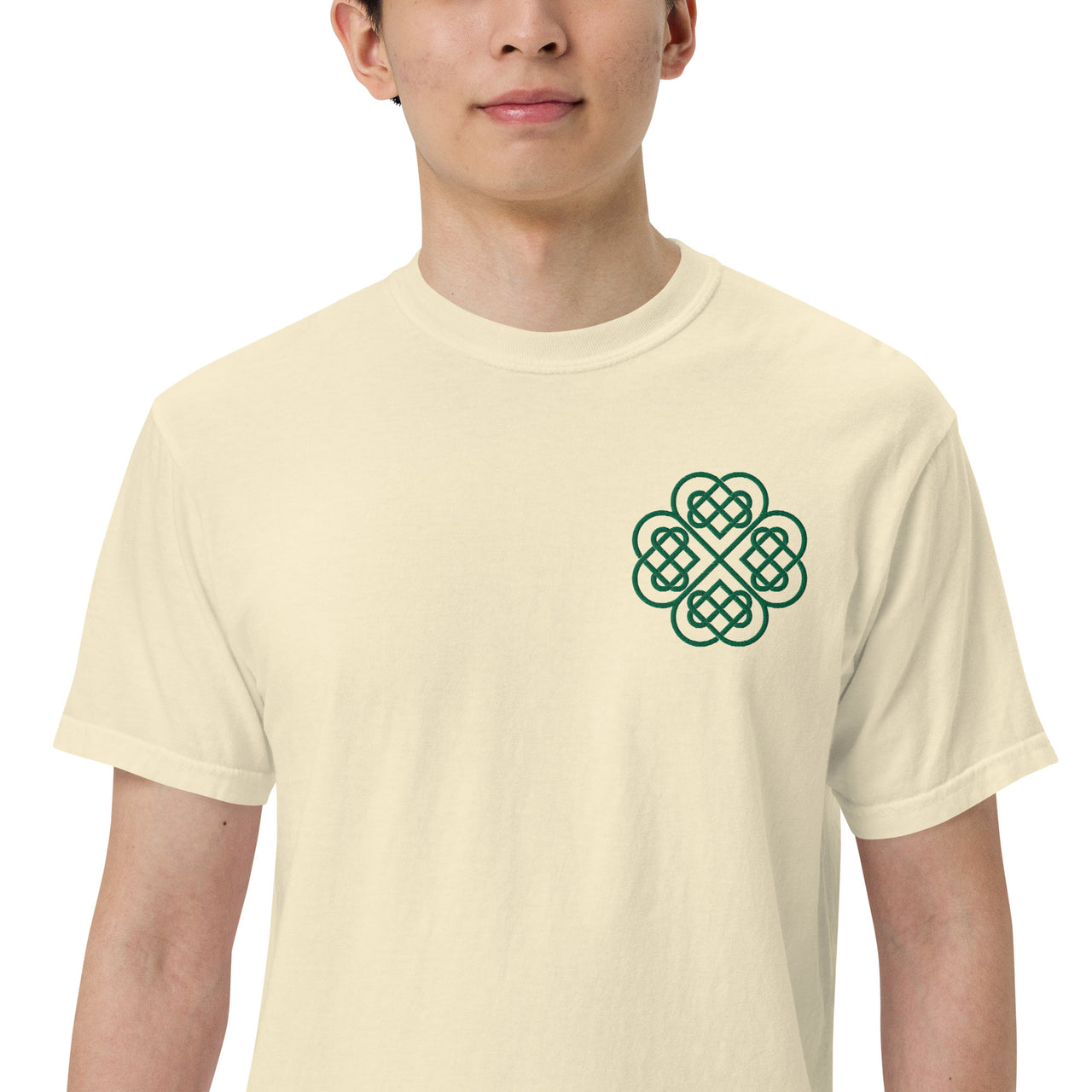 Embroidered Shamrock Unisex Garment-dyed Heavyweight T-shirt