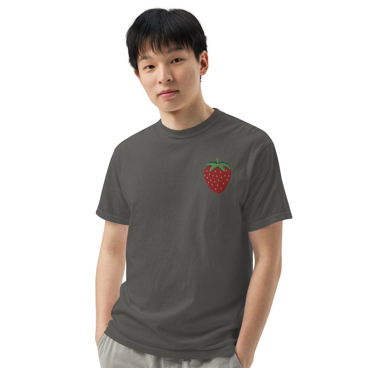 Embroidered Strawberry Unisex Garment-dyed Heavyweight T-shirt