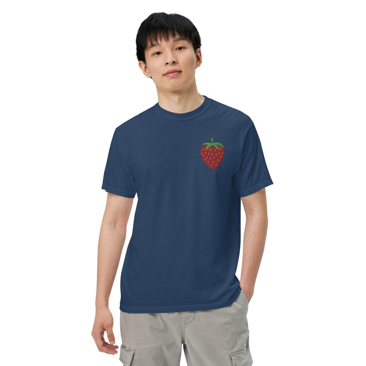 Embroidered Strawberry Unisex Garment-dyed Heavyweight T-shirt