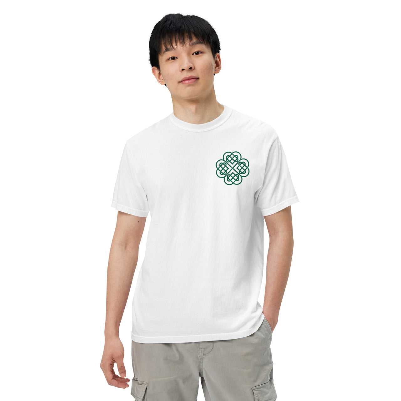 Embroidered Shamrock Unisex Garment-dyed Heavyweight T-shirt