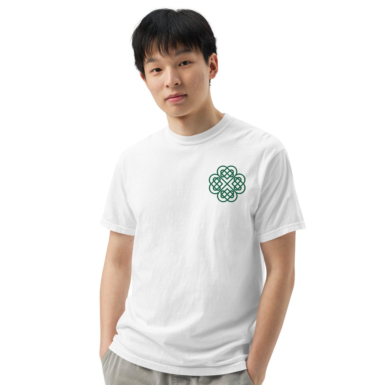 Embroidered Shamrock Unisex Garment-dyed Heavyweight T-shirt